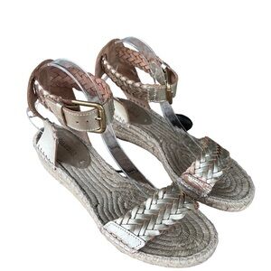 Soludos Woven Braided Leather Espadrille Wedges Metallic Gold Size 9 Jute Wedge